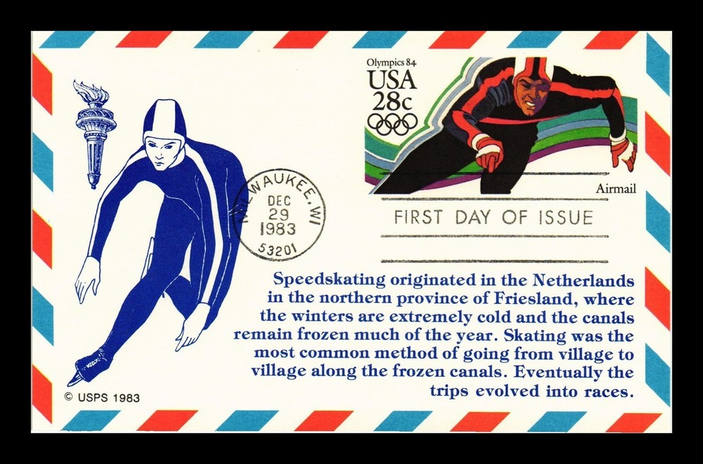 DR JIM STAMPS US FIRST DAY CARD WINTER OLYMPICS SPEED SKATING 28C AIR MAIL