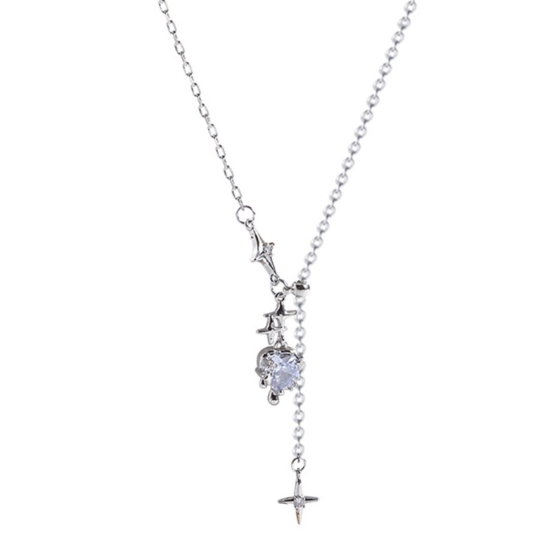 Korean Zircon Crystal Heart Clavicle Necklace Silver Color Y2k Star Choker Chain