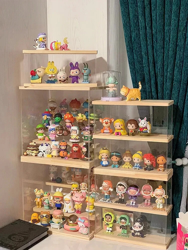 Wooden Display Box Blind Box Storage Box Acrylic Cartoon Doll Organizer Holder