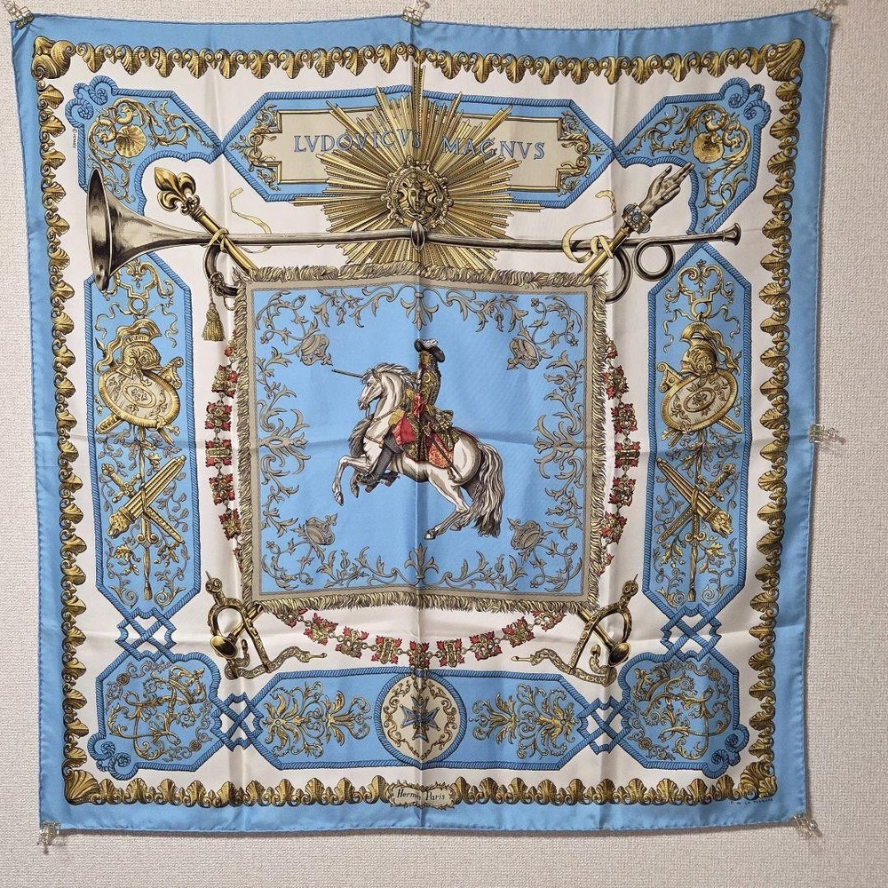 HERMES Carré 90 LUDOVICUS MAGNUS Louis XIV Silk Scarf Authentic from Japan RIN