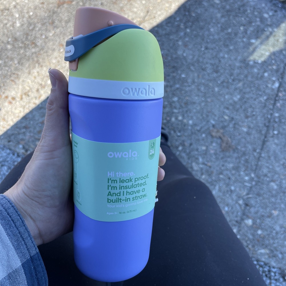 OWALA kids 16 oz. freesip WATER BOTTLE Tumbler, Lilac *Retro Boardwalk* NEW