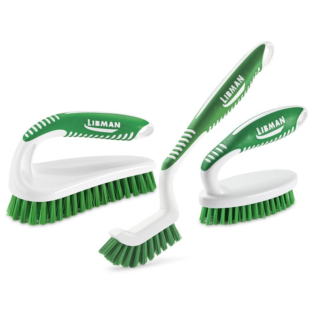 Libman Scrub Brush Kit with 3 Durable Brushes for Grout Tile and Bathroom Cleaning