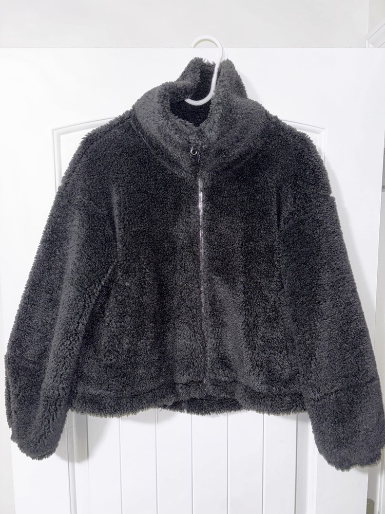 Lululemon Black Sherpa Cinchable Fleece Full Zip Jacket Womens Size Small