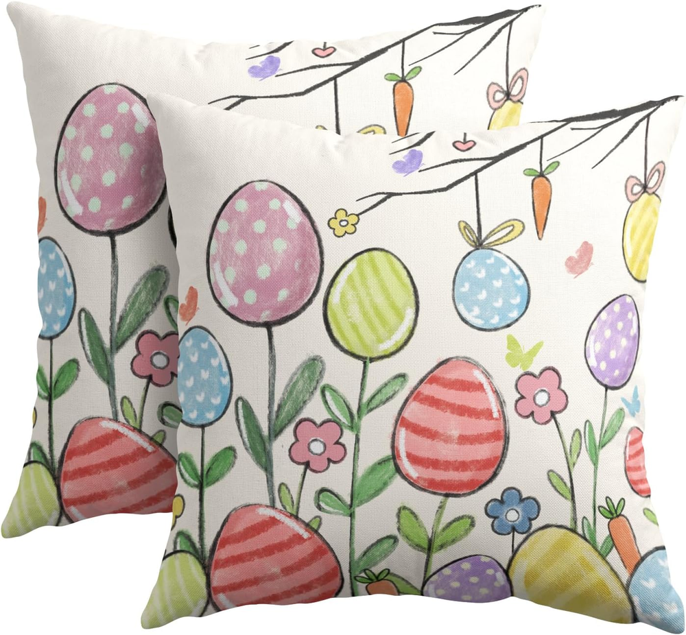 Vibrant 18x18 Inch Easter Egg Floral Pillow Covers for Indoor Outdoor Use