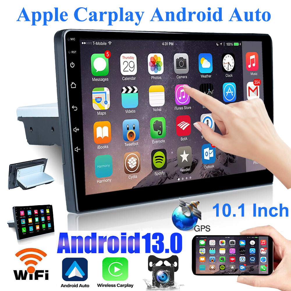 Single 1 Din Android 13 Carplay Car Stereo Radio GPS WIFI BT Touch Screen 10.1