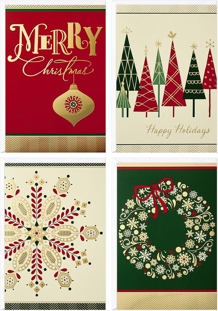 Christmas Boxed Cards Assortment Elegant Icons 24 Cards with Envelopes 4 Designs