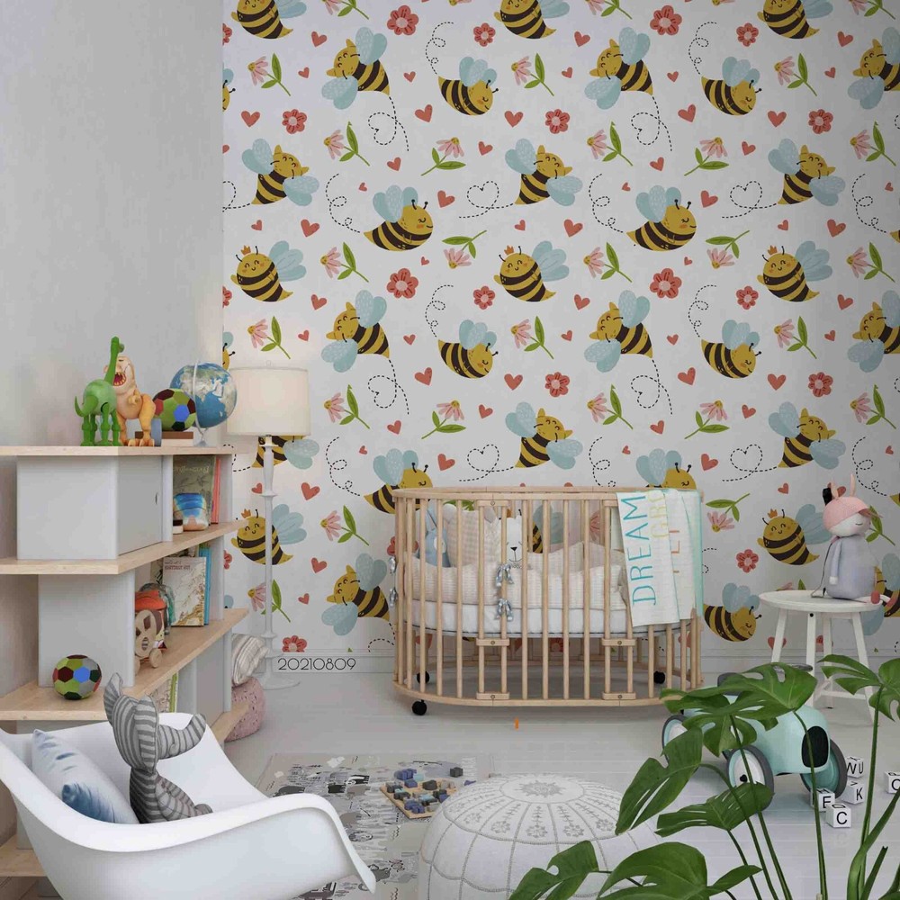 3D Cartoon Animal Bee Floral Wall Murals Wallpaper Murals Wall Sticker