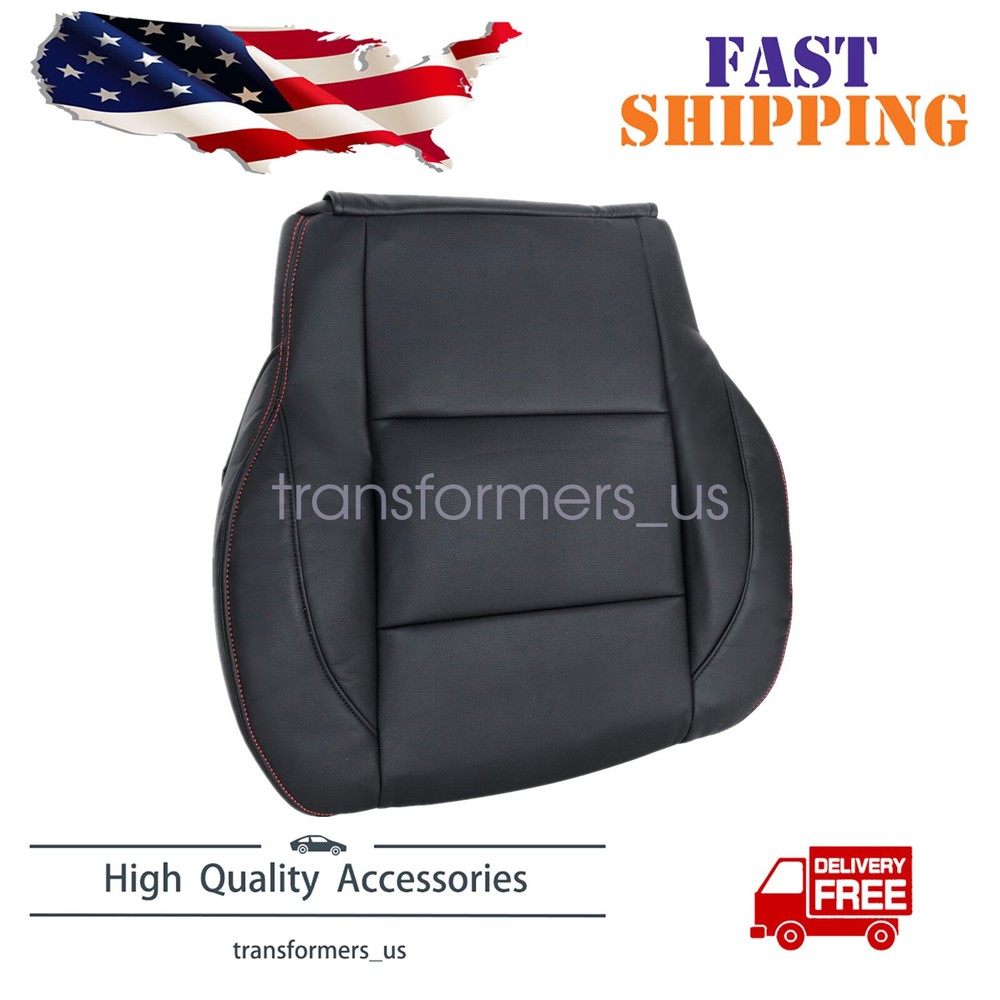 2005-2015 Nissan Titan Black Leather Bottom Seat Cover with Red Stitching