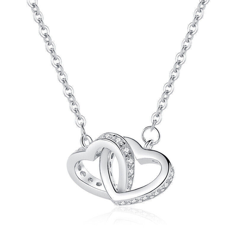 Sterling Silver Double Heart Pendant Necklace Gift for Mom-image