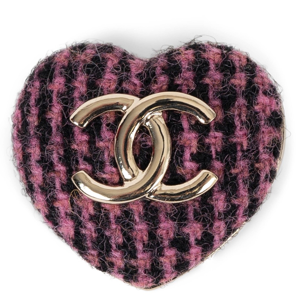 71697 auth CHANEL  pink wool 22K CC HEART TWEED Brooch