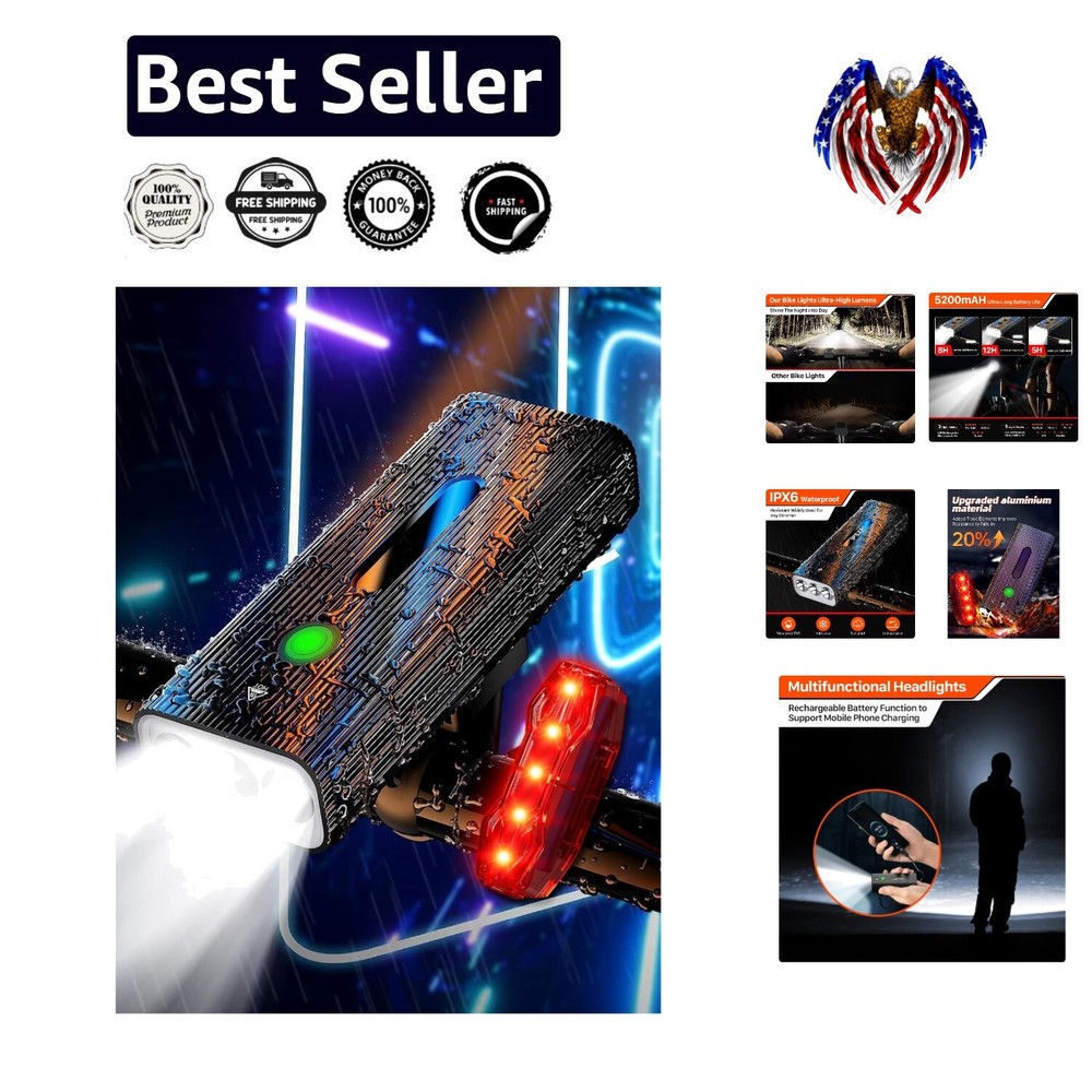 9000 Lumens Waterproof USB Rechargeable Bike Light with Power Bank Capability