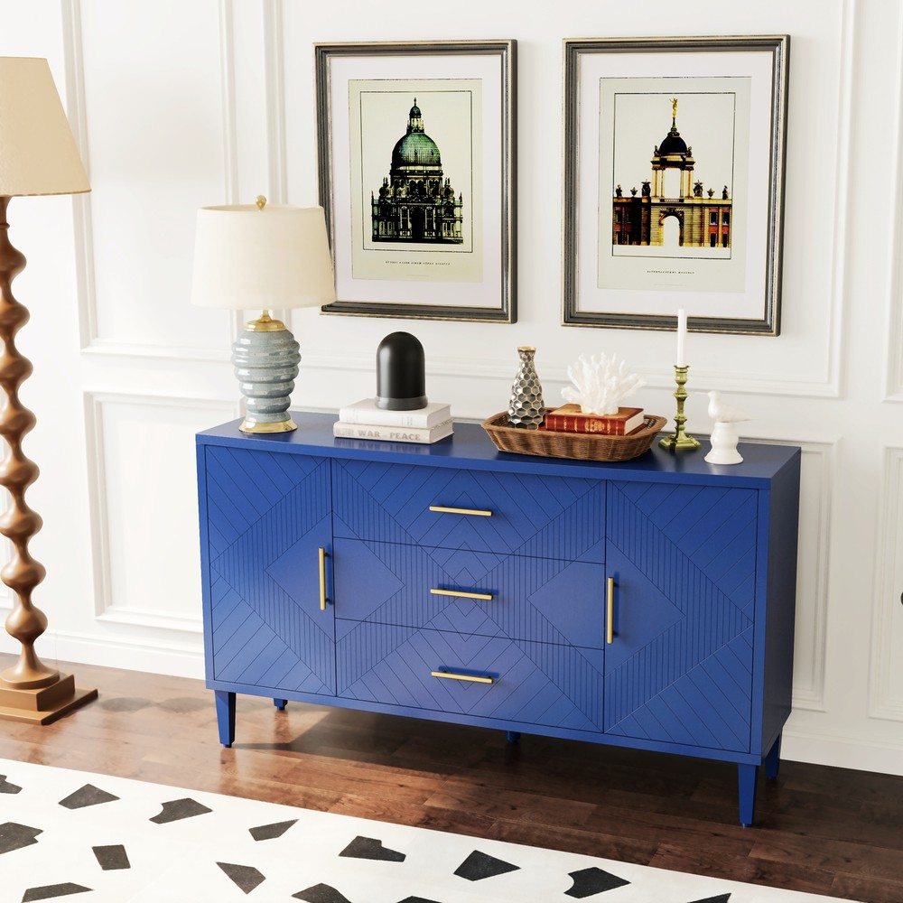 Stylish 2-Door 3-Drawer Carved Sideboard Cabinet Functional Storage