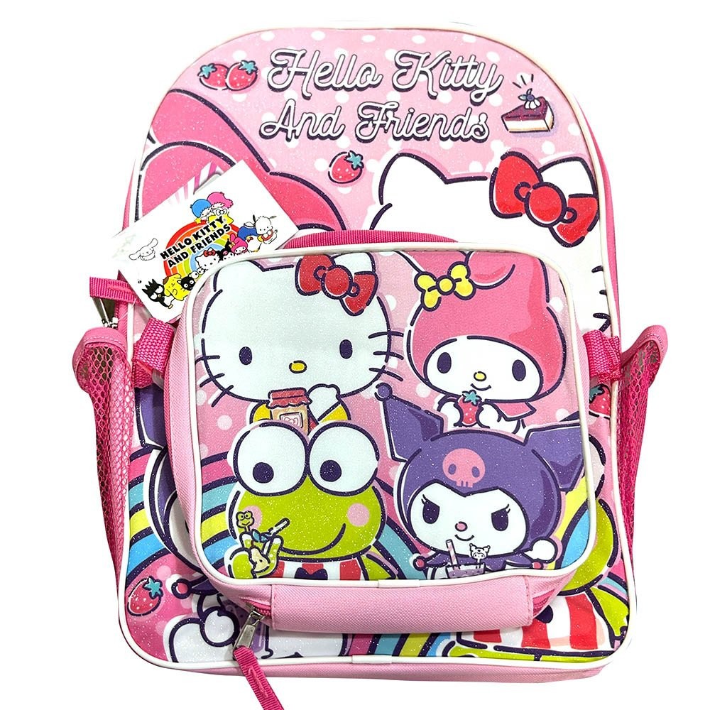 Hello Kitty and Friends Large 16 Inch Girls School Backpack with Lunch Bag