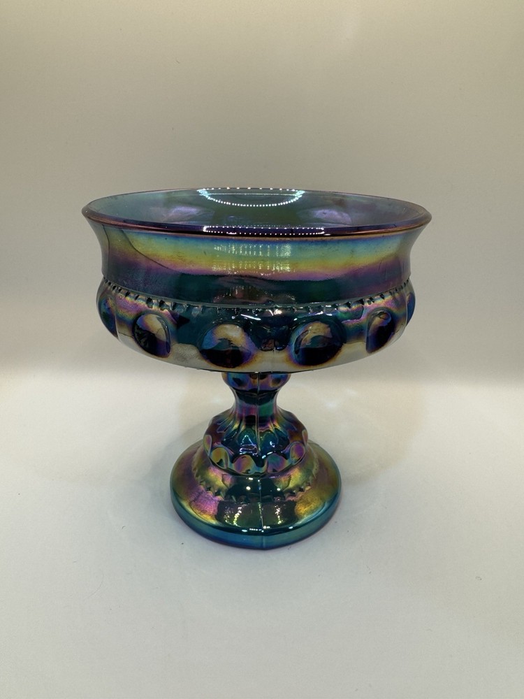 Vintage Indiana Carnival Glass Iridescent Pedestal Candy Dish Bowl