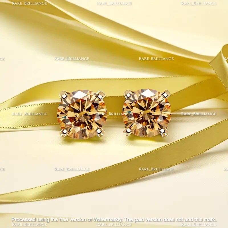 3Ct Round Yellow Citrine Diamond Stud Earrings in 14K Yellow Gold Over