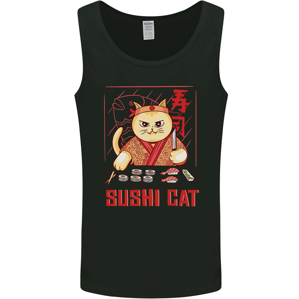 Funny Sushi Cat Food Fish Chef Japan Mens Vest Tank Top