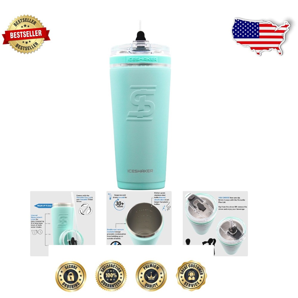 Double Wall Insulated Tumbler, 20oz; Mint Color with Straw for Hot/Cold Drinks