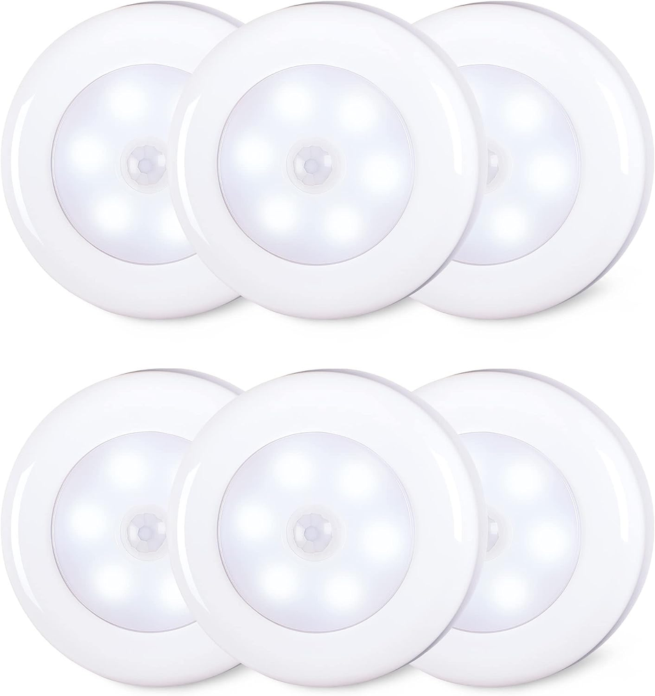 6 Pack 2.8” Motion Sensor Lights Indoor AAA Battery Operated, Stick on LED Puck
