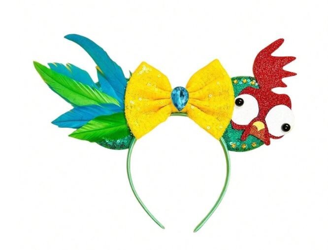 Moana Hei Hei the Rooster Mickey Ears Sequins Headband Women Bow Leaves