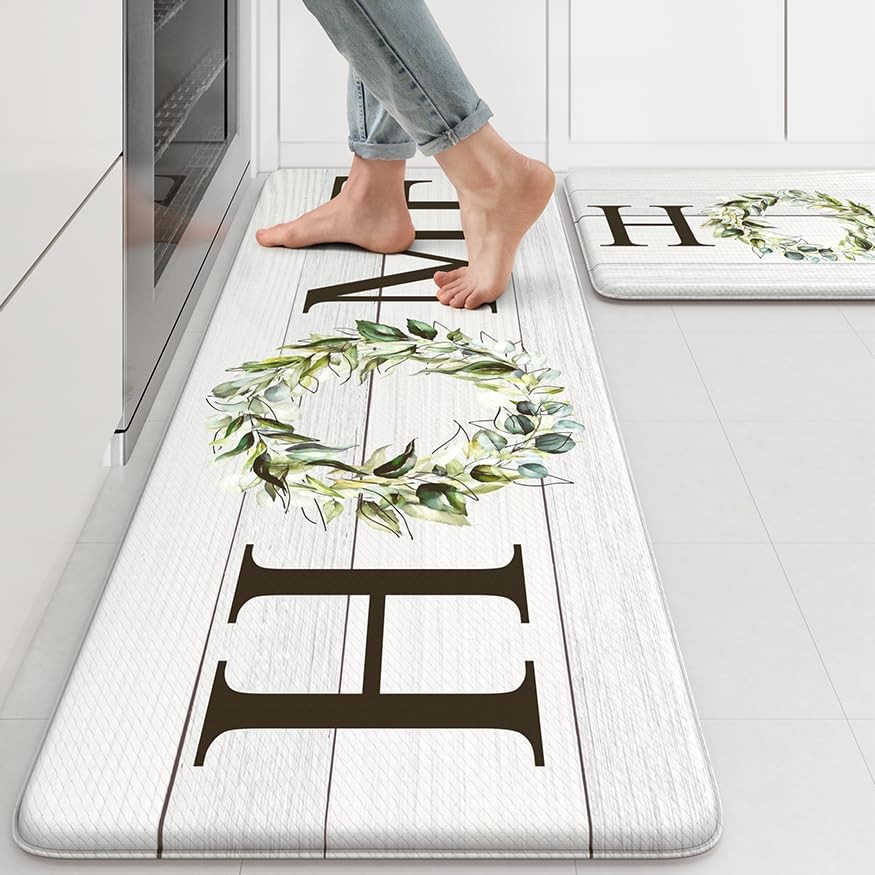 Farmhouse Kitchen Mat 2PCS Anti Fatigue Kitchen Rugs Non-Skid Waterproof Kitc...
