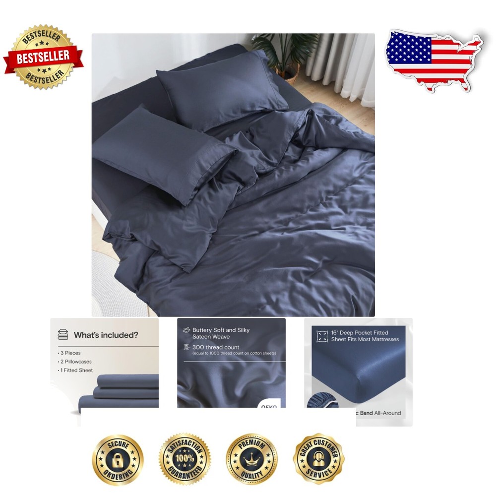 Luxurious Sapphire Queen Sheet Set - 100% Bamboo, Cooling & Hypoallergenic