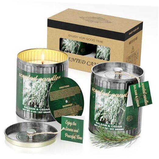 Vintage Balsam & Cedar Scented Tin Candles Gift Set 2 x 8 oz