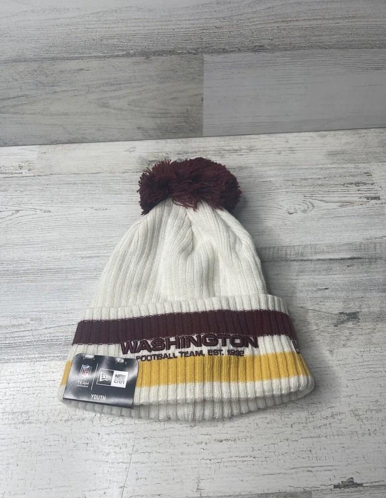 Washington Football Team New Era Beanie White Youth Pom Cuffed Knit Hat NWT!
