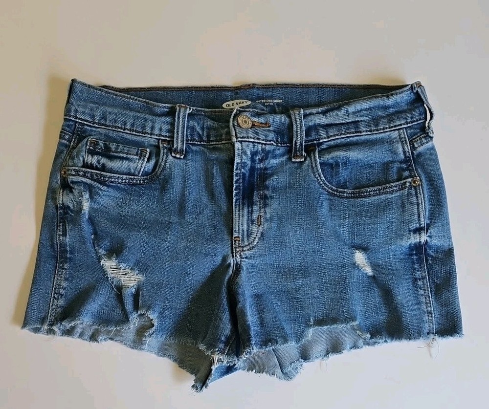Old Navy Boyfriend Mid Rise Cut Off Blue Jean Shorts Distressed Women’s Size 2