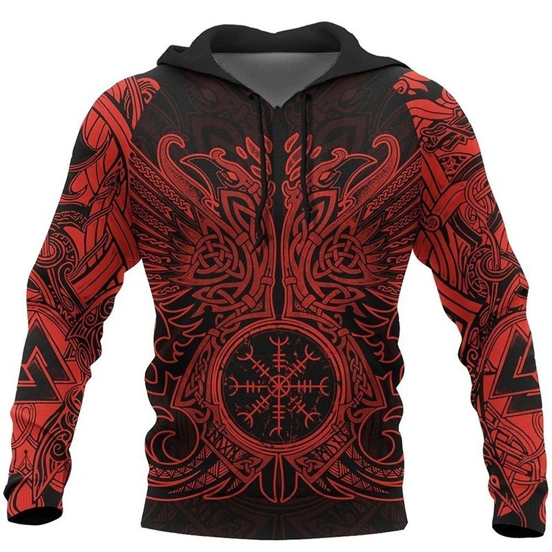 3D Print Mens Viking Tattoo Hoodie Pullover Sweatshirt Jumper Long Sleeve Coat G