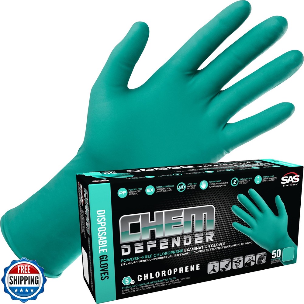 SAS Safety ChemDefender 5 Mil Powder-Free Chloroprene Disposable Gloves Size M