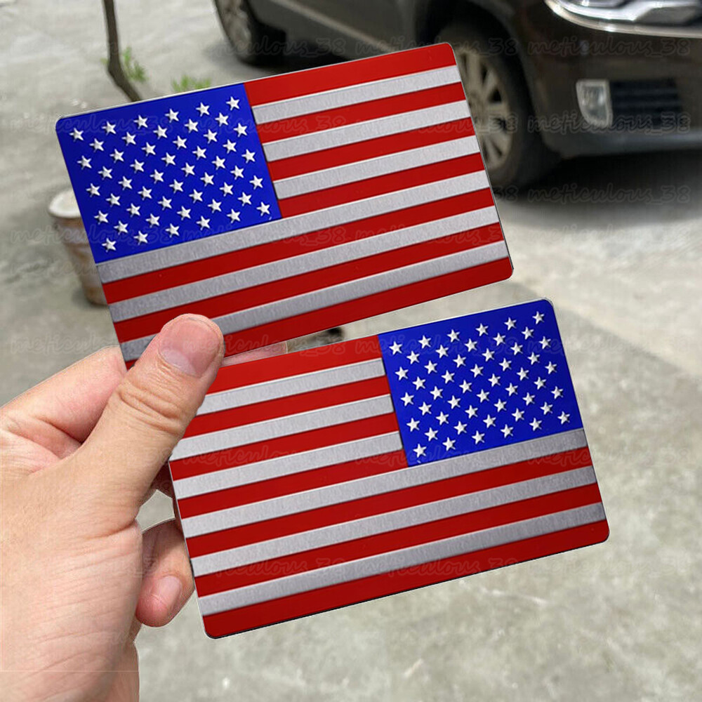 2PCS Metal USA American Flag Sticker Car Body Emblem Stickers Decal Accessories