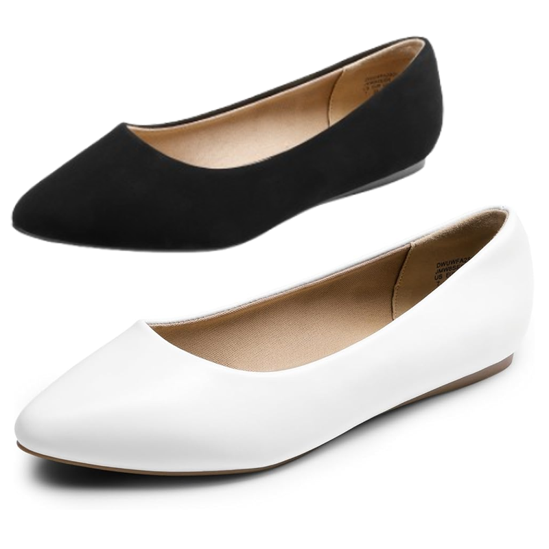 Women Slip On Ballet Flats Pointed Toe Lightweight Casual Shoes Wide Size