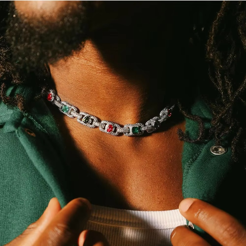 5AAA+ CZ Ice Out Hop Hip Bling Baguette Multicolor Cluster Necklace Bracelet