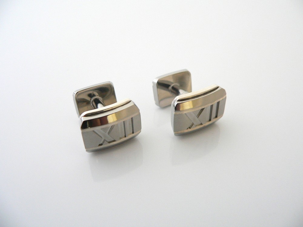 Tiffany & Co Atlas Titanium Cuff Link CuffLinks Roman Numeral Silver Gift Love