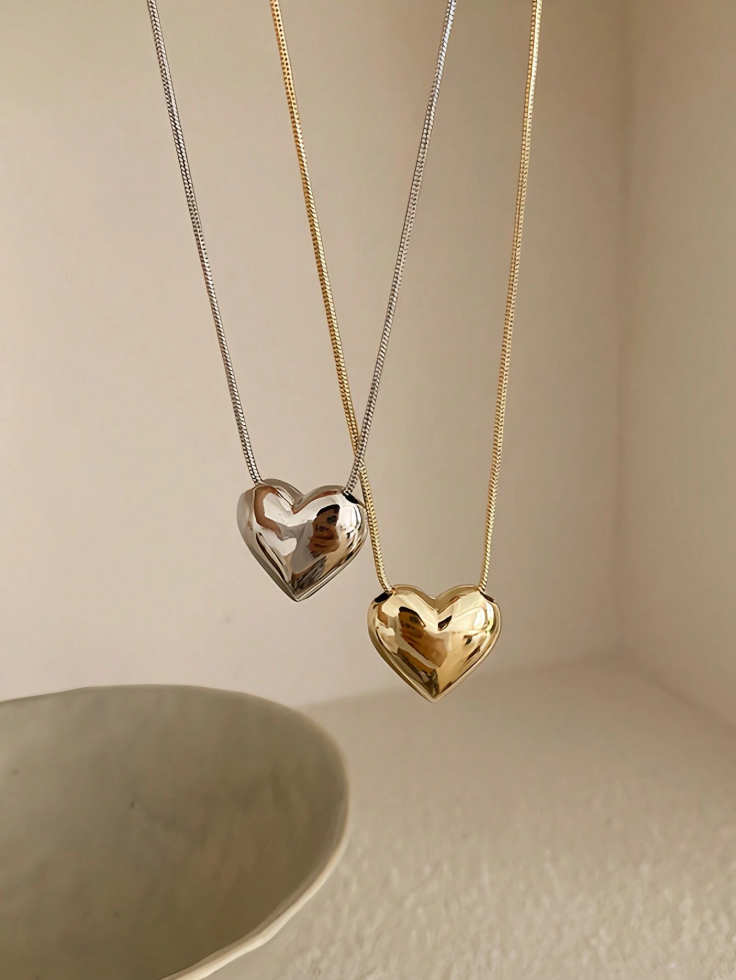 Silver Heart Necklace with Gold Finish, Perfect Women's Gift Jewelry
