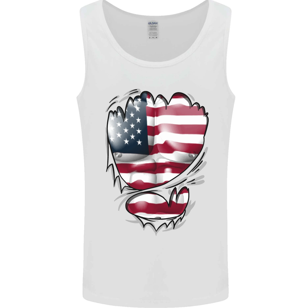 Gym Stars & Stripes American Flag Ripped Mens Vest Tank Top