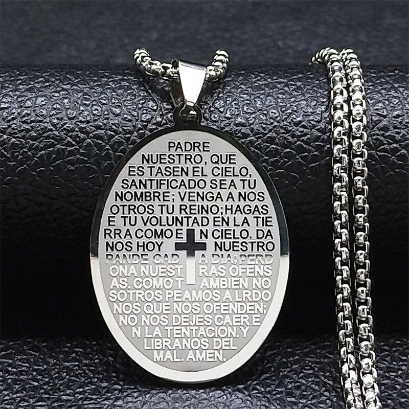 Stainless Steel Amulet Cross Prayer Pendant Necklace with Chain for Men or Women