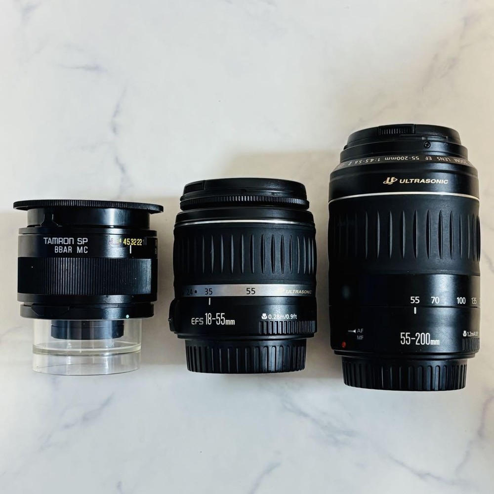 Canon Tamron 3-Lens Set with USM Ultra Sonic 55-200mm 18-55mm and Teloconverter