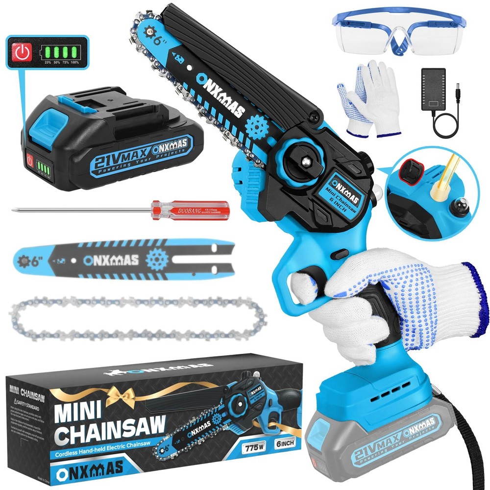 6-Inch Cordless Mini Chainsaw with 21V 2.0Ah Battery - Wood Ranger