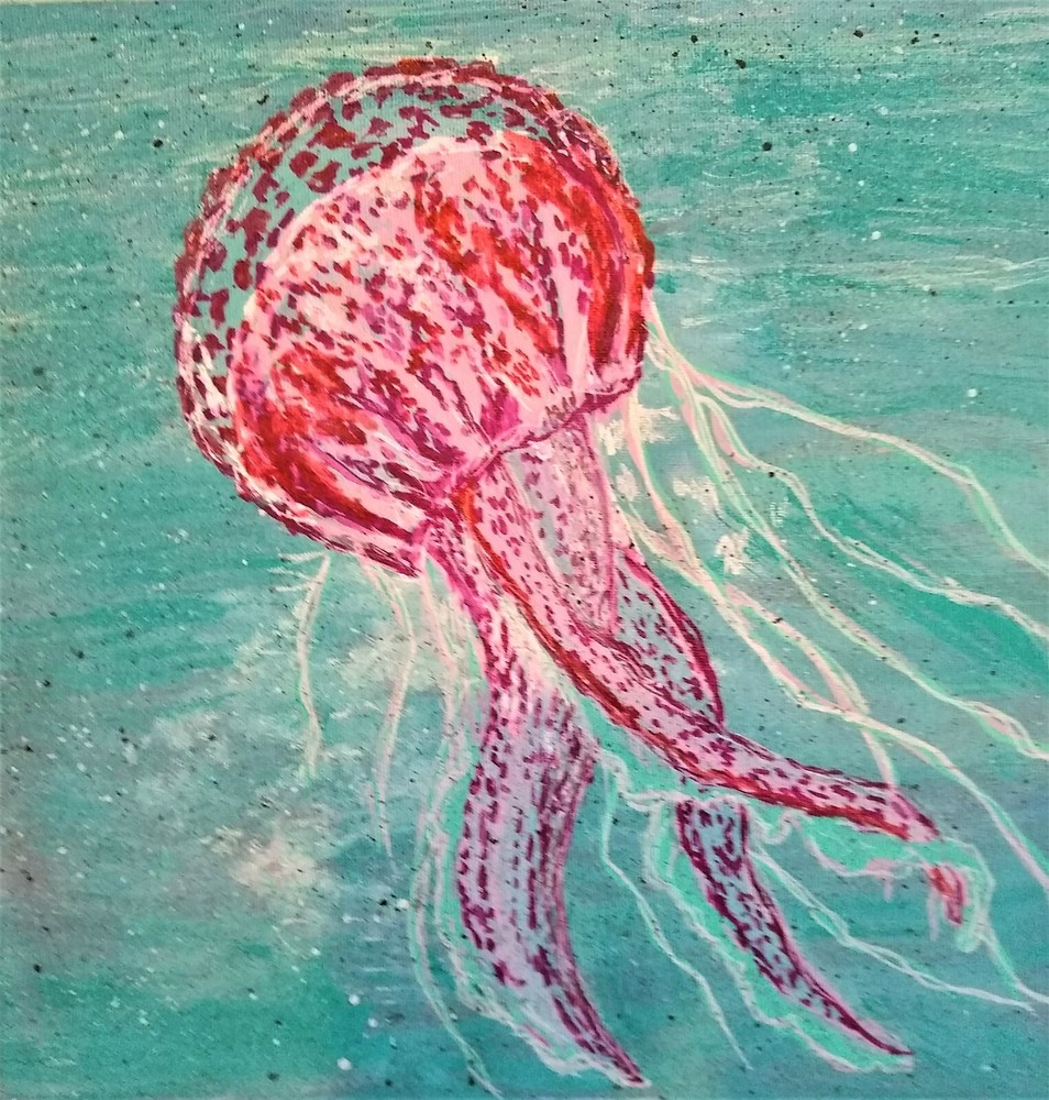 Rose Jellyfish  12 in square canvas.