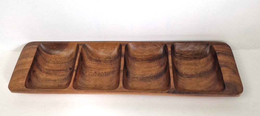 Acacia Wood Snack Tray with 4 Compartments 52cm Long