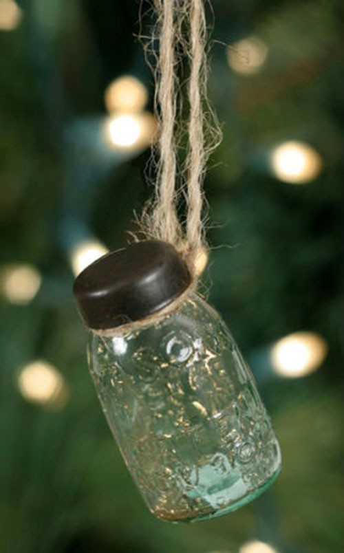 Set of 6 Mini Hanging Mason Jar Ornaments - Primitive