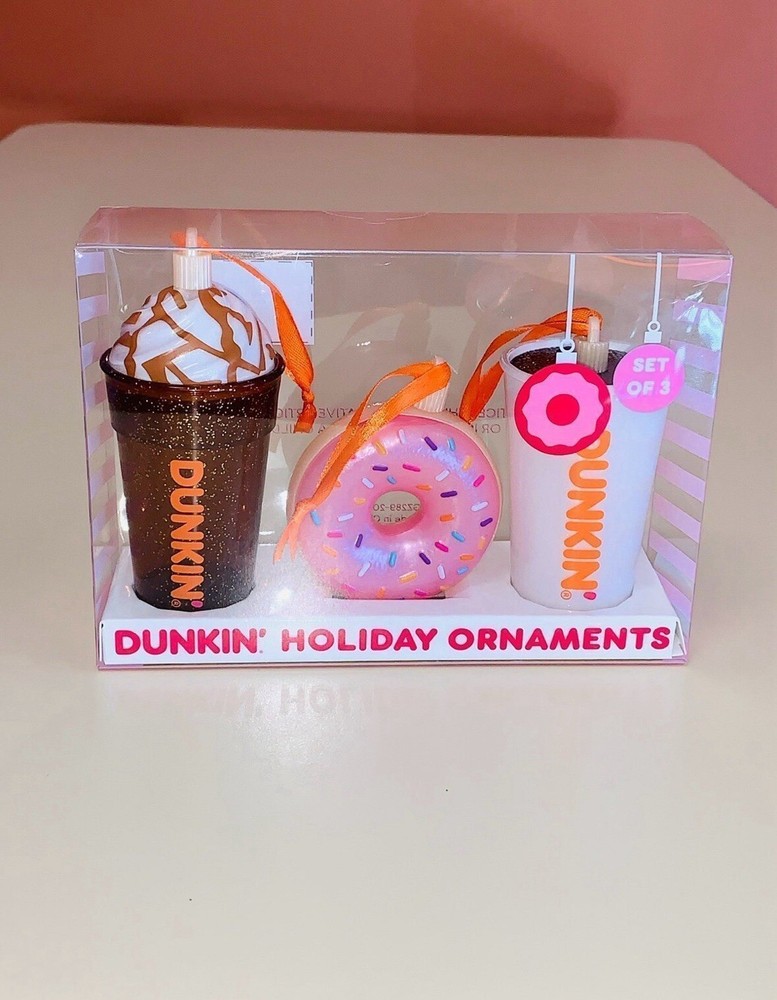 Dunkin Donuts Coffee Latte Holiday Christmas Tree Ornaments 3 Pack Gift
