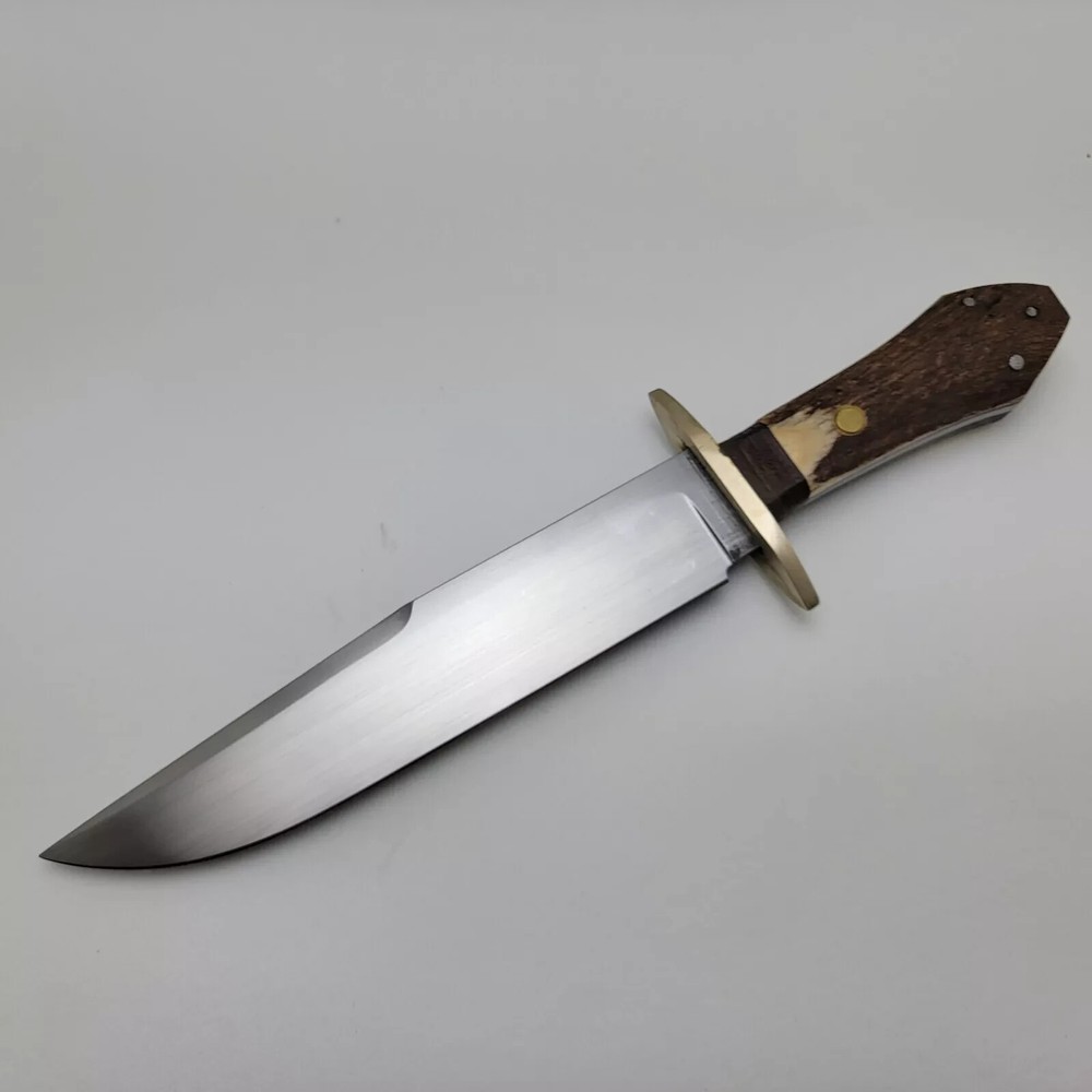 Handmade Antler Handle Bowie Hunting Knife with Leather Sheath