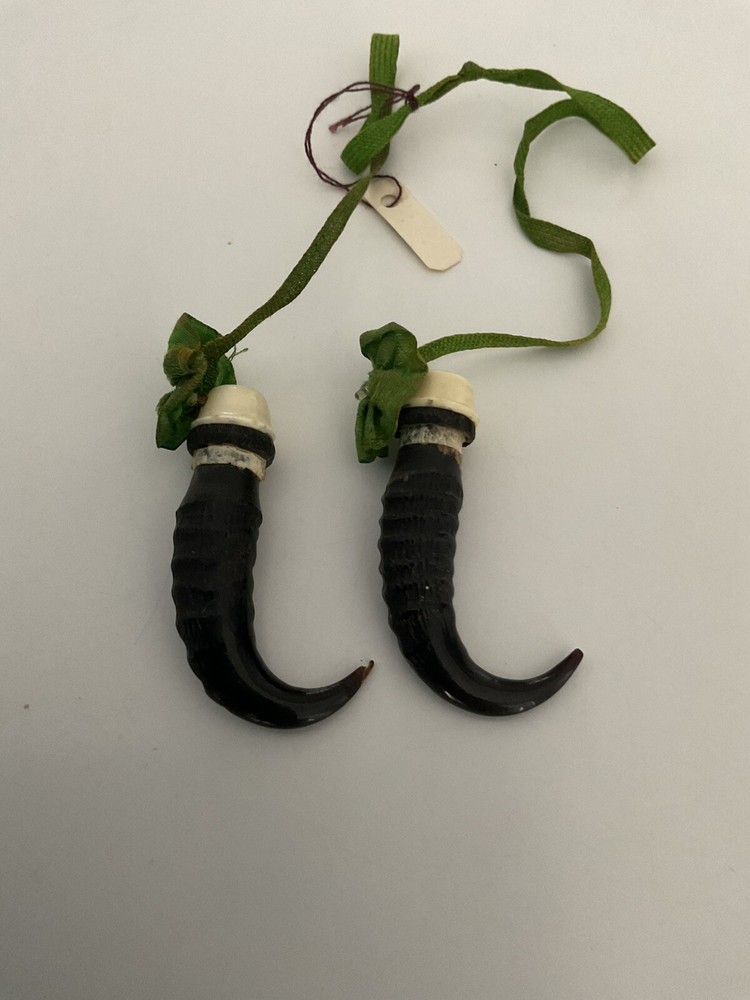 Antique Carved  Figure  Horn Shaped Knitting Needle Guards