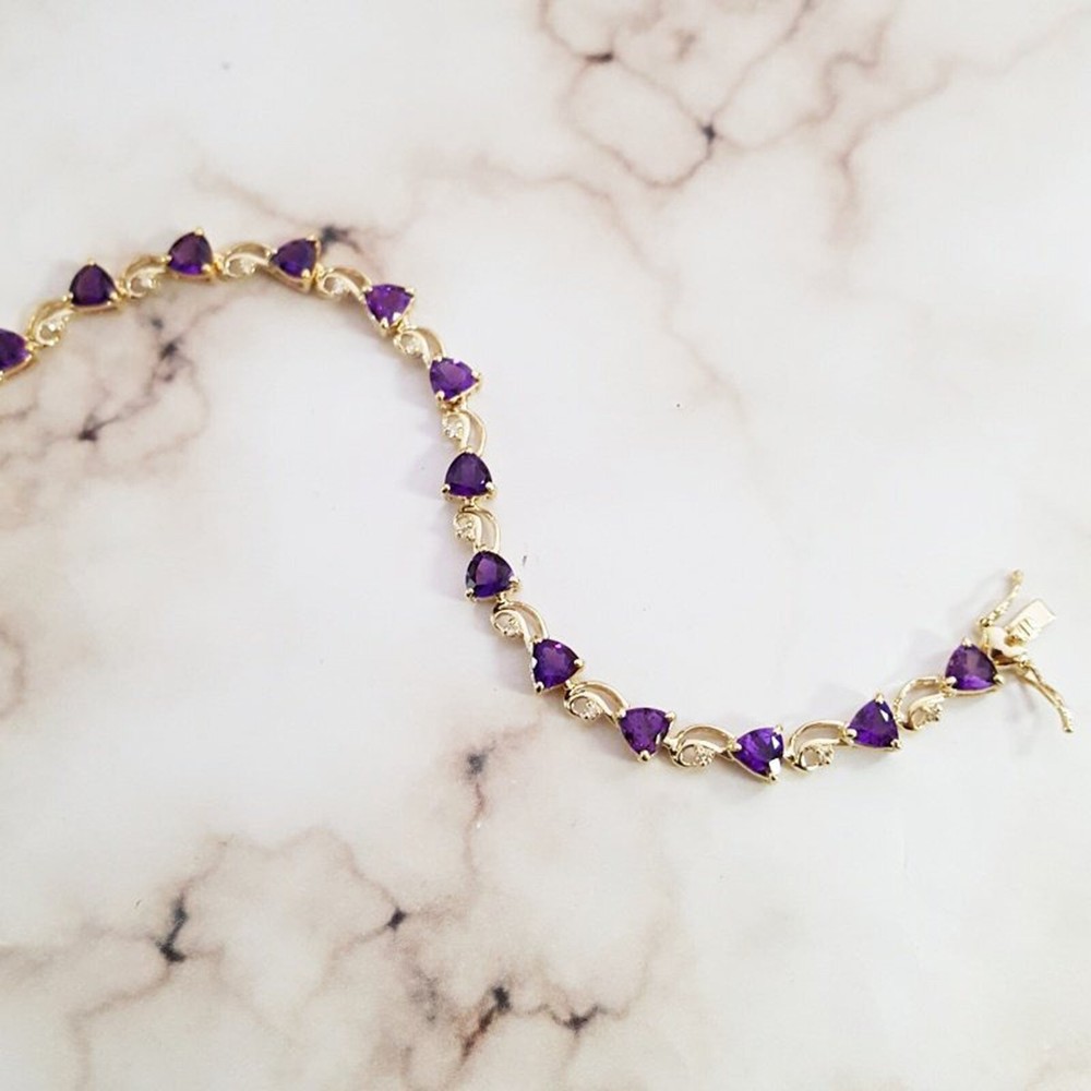 12ct Trilion Cut Amethyst Tennis  Woman And girls Bracelet in  Sterling Silver.