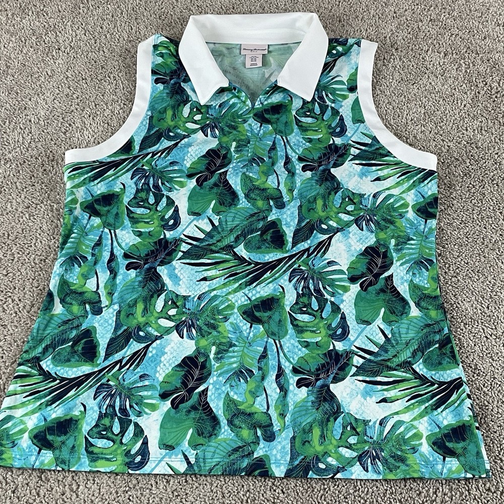 Tommy Bahama Golf Shirt Women's Size XL 1/4 Zip Sleeveless Floral Golf Polo F558