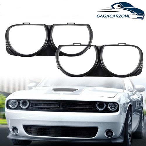 LH & RH Front Headlight Bezel Lamp Cover Trim Set For 2015-2021 Dodge Challenger