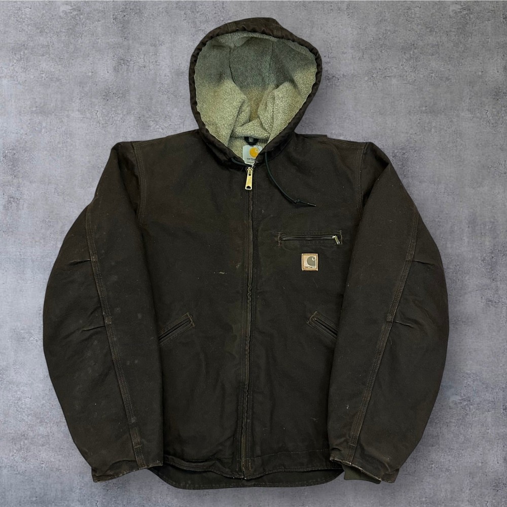 Vintage Y2K Carhartt J141 Dark Brown Hooded Work Jacket