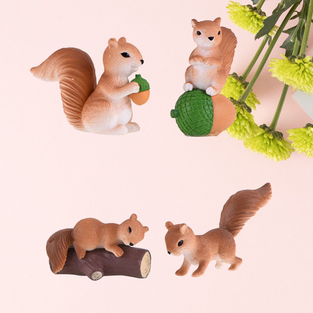 4 Pcs Resin Squirrel Figurine Christmas Miniatures Figurines Squirrel Decoration